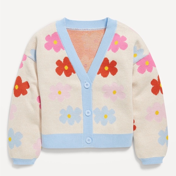 NEW Girl’s Cotton Button Front Cardigan Sweater In White Retro Floral -XXL - Picture 2 of 9